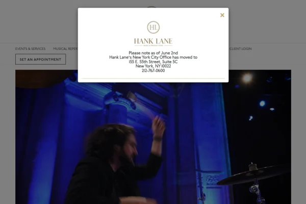 Hank Lane Music — website preview