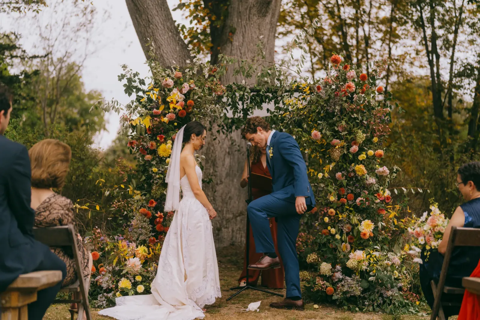 Emma and Alex’s wedding ceremony under the hickory tree at Blooming Hill Farm in Monroe New York