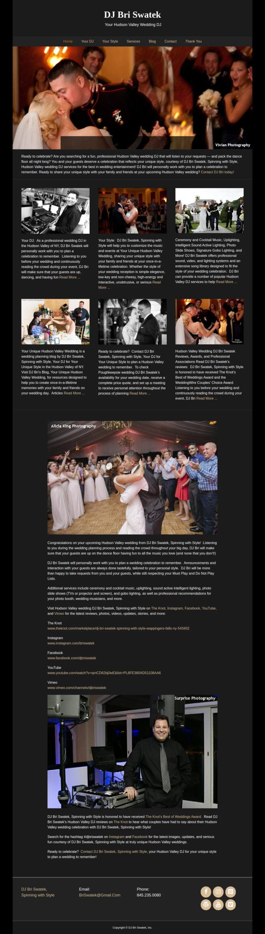 Full homepage screenshot of the Dj Bri Swatek website