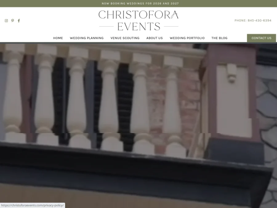 Full homepage screenshot of the Christofora Events website
