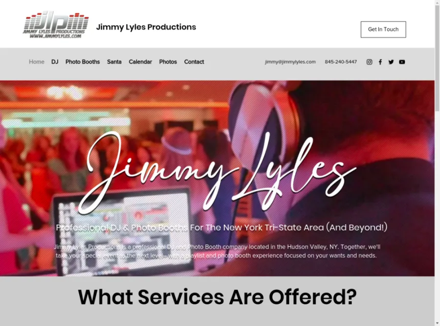 Full homepage screenshot of the Jimmy Lyles Productions website