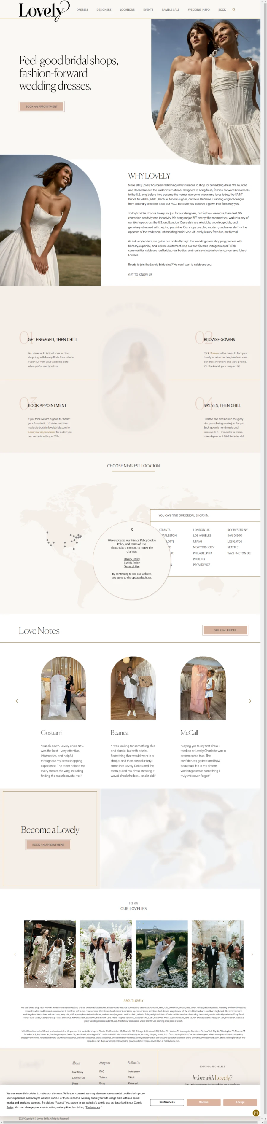 Full homepage screenshot of the Lovely Bride Nyc website
