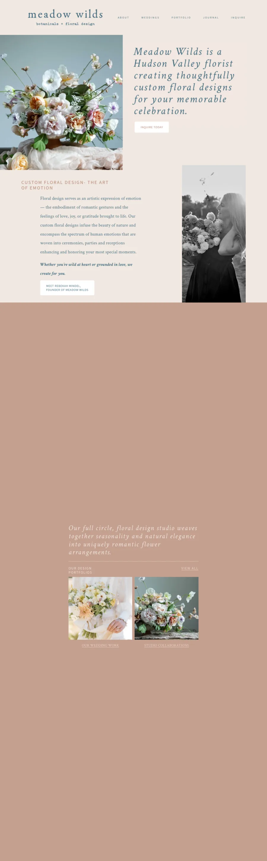 Full homepage screenshot of the Meadow Wilds website