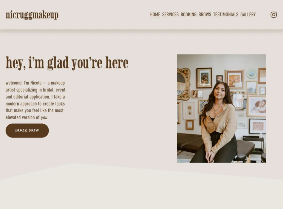 Full homepage screenshot of the Nic Rugg Makeup website
