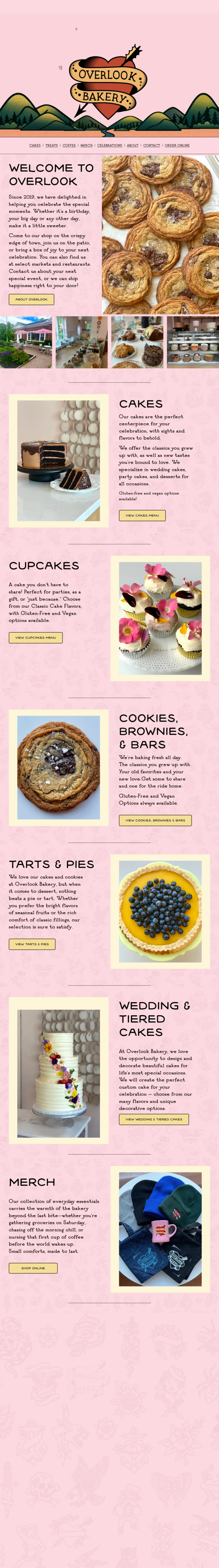 Full homepage screenshot of the Overlook Bakery website
