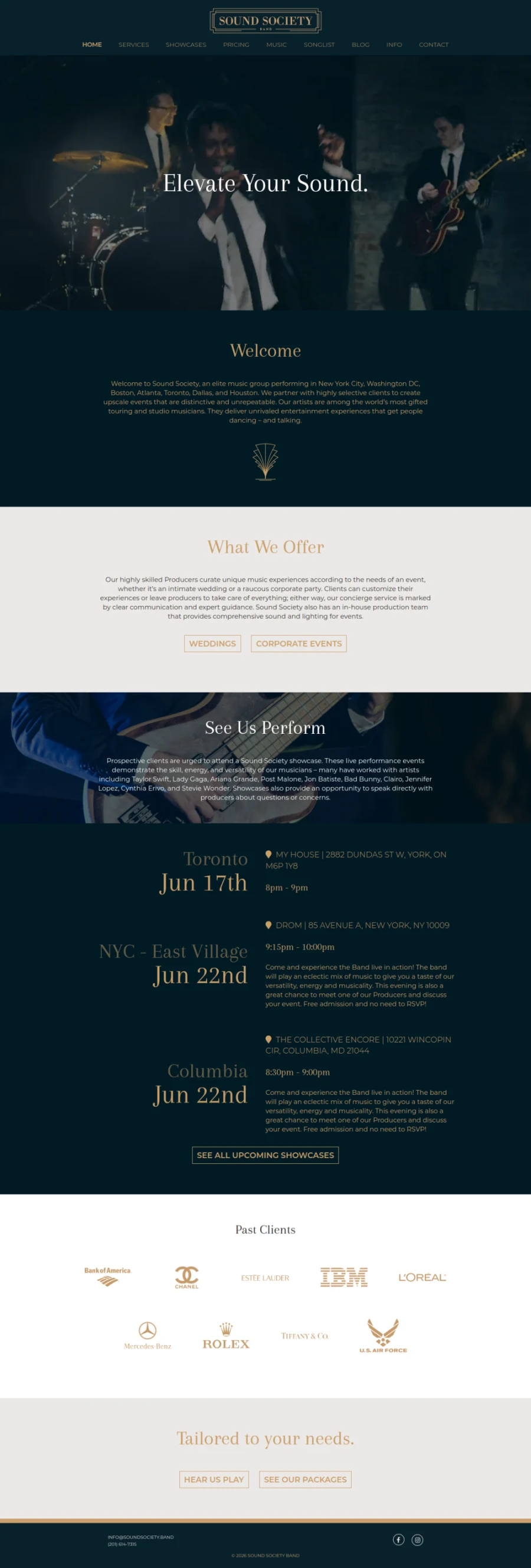 Full homepage screenshot of the Sound Society website
