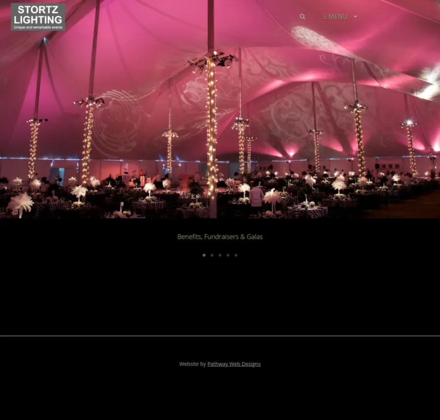 Full homepage screenshot of the Stortz Lighting website