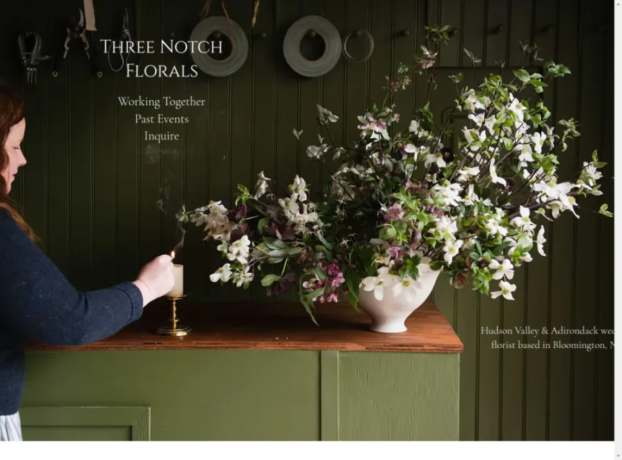 Full homepage screenshot of the Three Notch Florals website