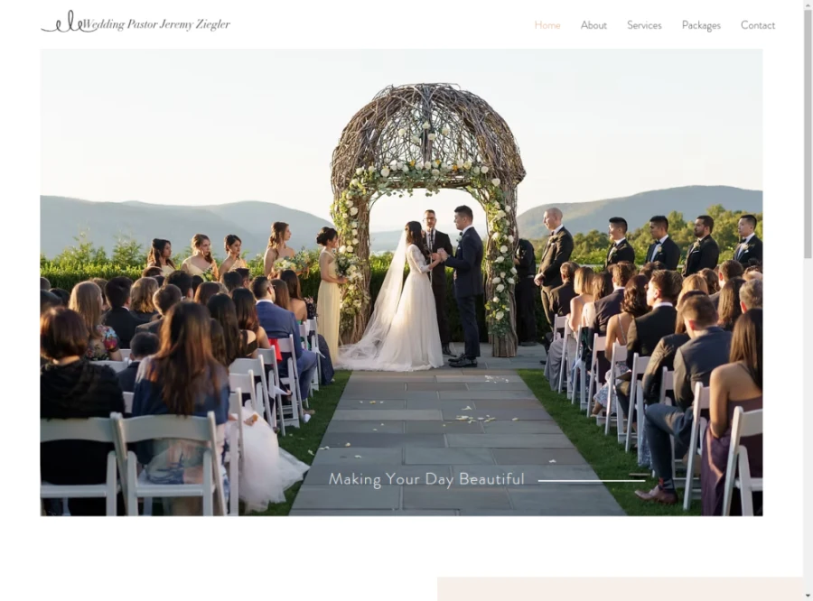 Full homepage screenshot of the Wedding Pastor Jeremy Ziegler website