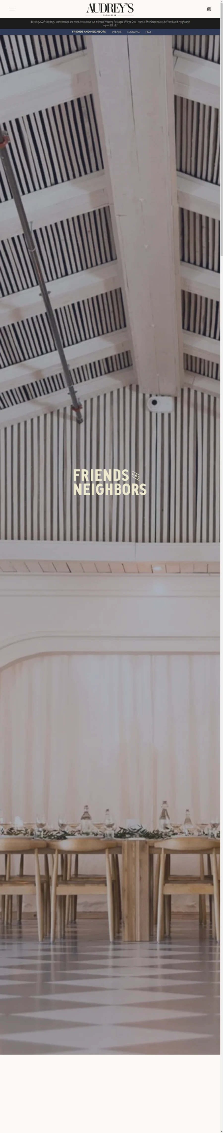 Full homepage screenshot of the Friends and Neighbors by Audrey's Farmhouse website