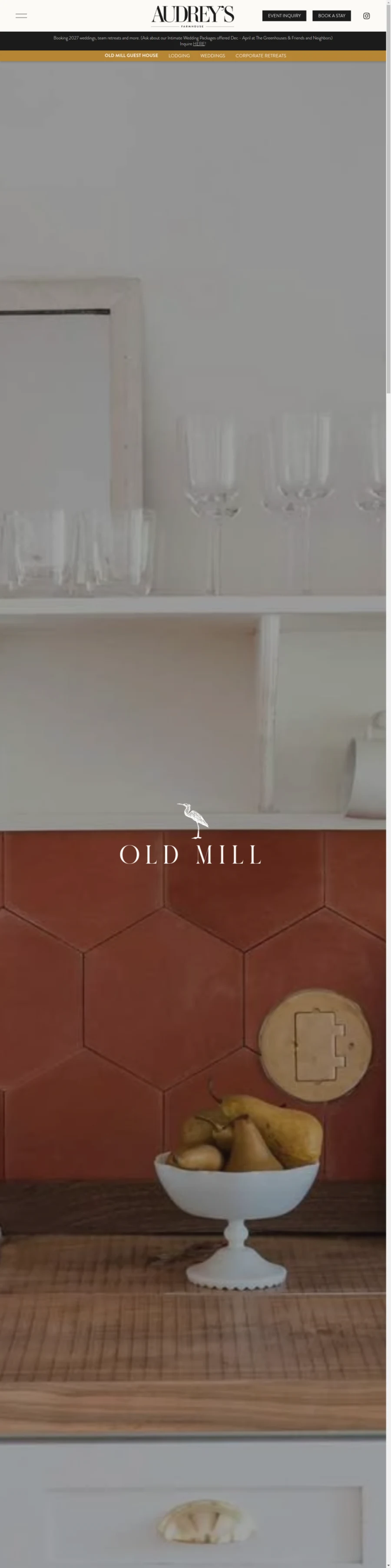 Full homepage screenshot of the Old Mill by Audrey's Farmhouse website