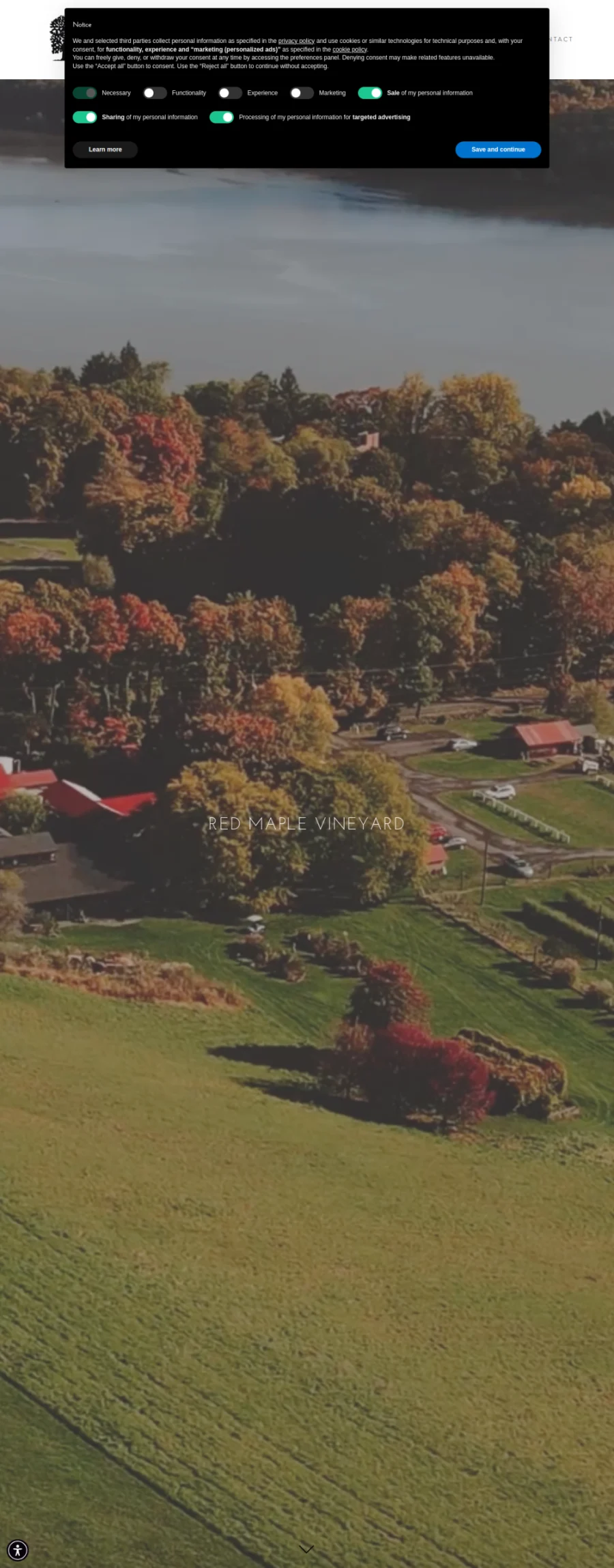 Full homepage screenshot of the Red Maple Vineyard website