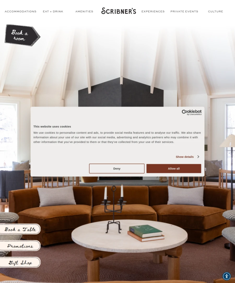 Full homepage screenshot of the Scribner's Catskill Lodge website