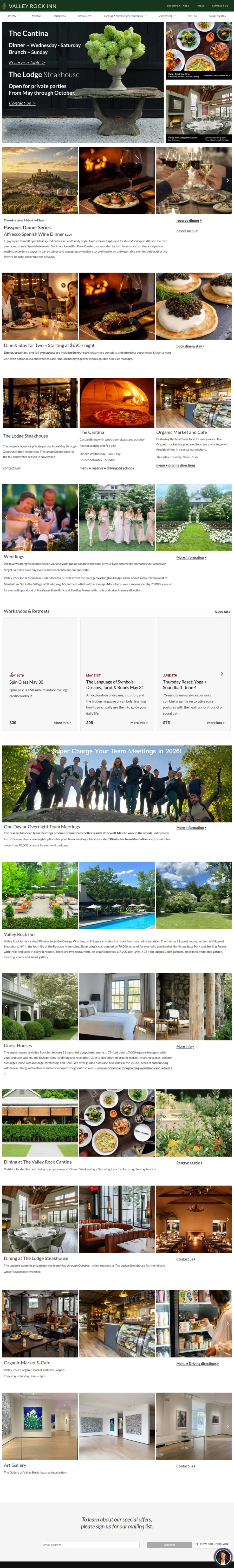 Full homepage screenshot of the Valley Rock Inn & Mountain Club website
